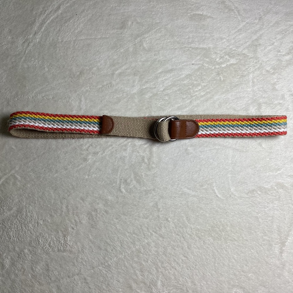 Reversible O-Ring Belt Rainbow Stripe Khaki Canvas RLJ8300998L Large